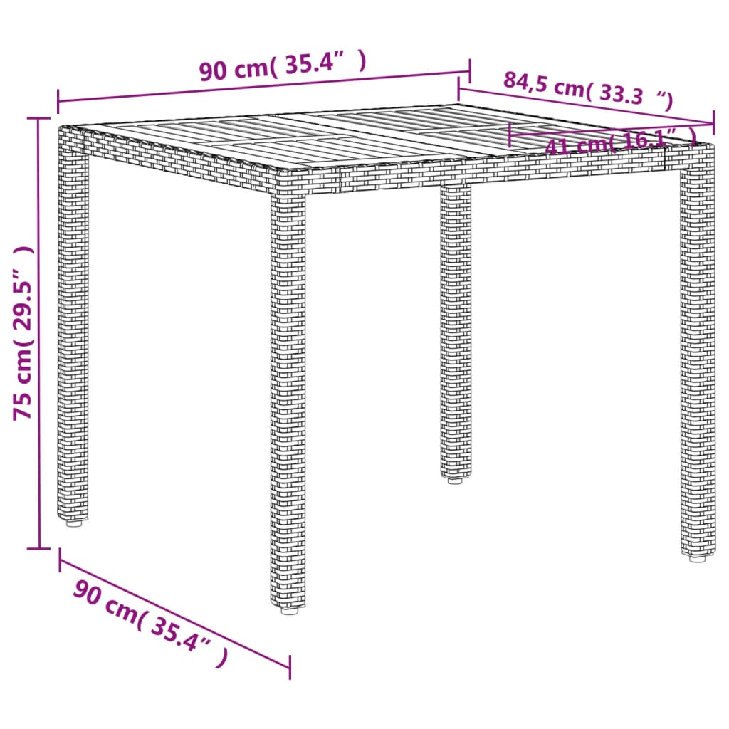 Garden Table Beige 90x90x75 cm Poly Rattan Acacia Wood