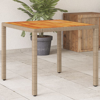 Garden Table Beige 90x90x75 cm Poly Rattan Acacia Wood