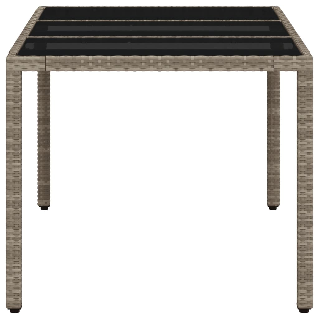 Garden Table with Glass Top Light Grey 150x90x75 cm Poly Rattan