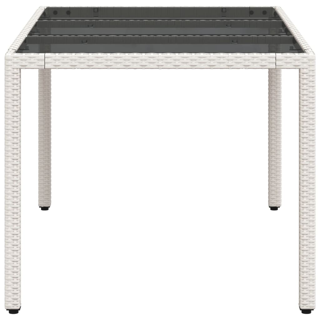 Garden Table with Glass Top White 150x90x75 cm Poly Rattan