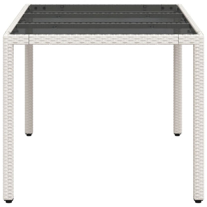 Garden Table with Glass Top White 150x90x75 cm Poly Rattan