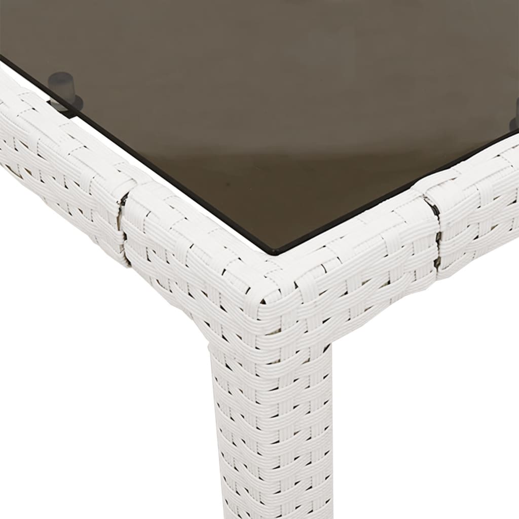 Garden Table with Glass Top White 150x90x75 cm Poly Rattan