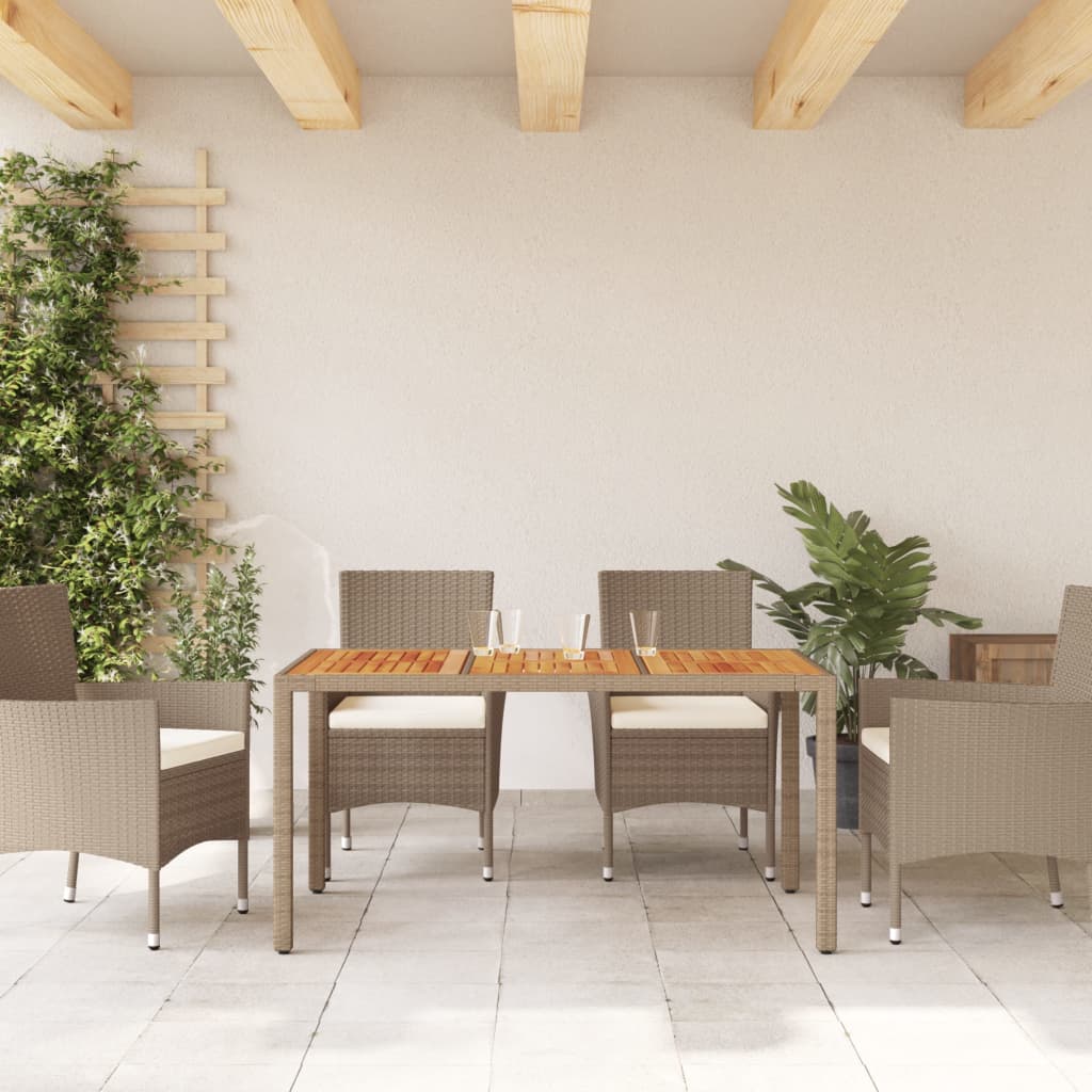 Garden Table Beige 150x90x75 cm Poly Rattan Acacia Wood