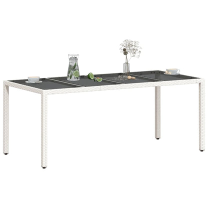 Garden Table with Glass Top White 190x90x75 cm Poly Rattan