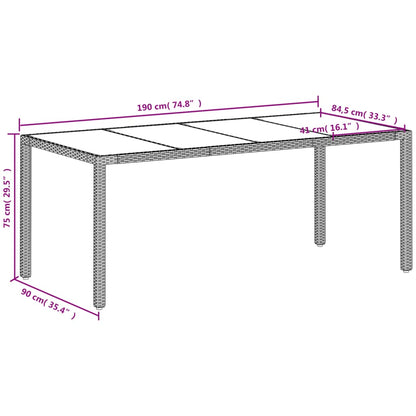 Garden Table with Glass Top White 190x90x75 cm Poly Rattan