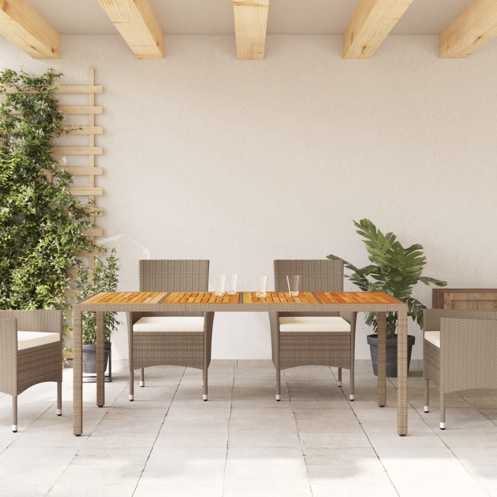 Garden Table Beige 190x90x75 cm Poly Rattan Acacia Wood