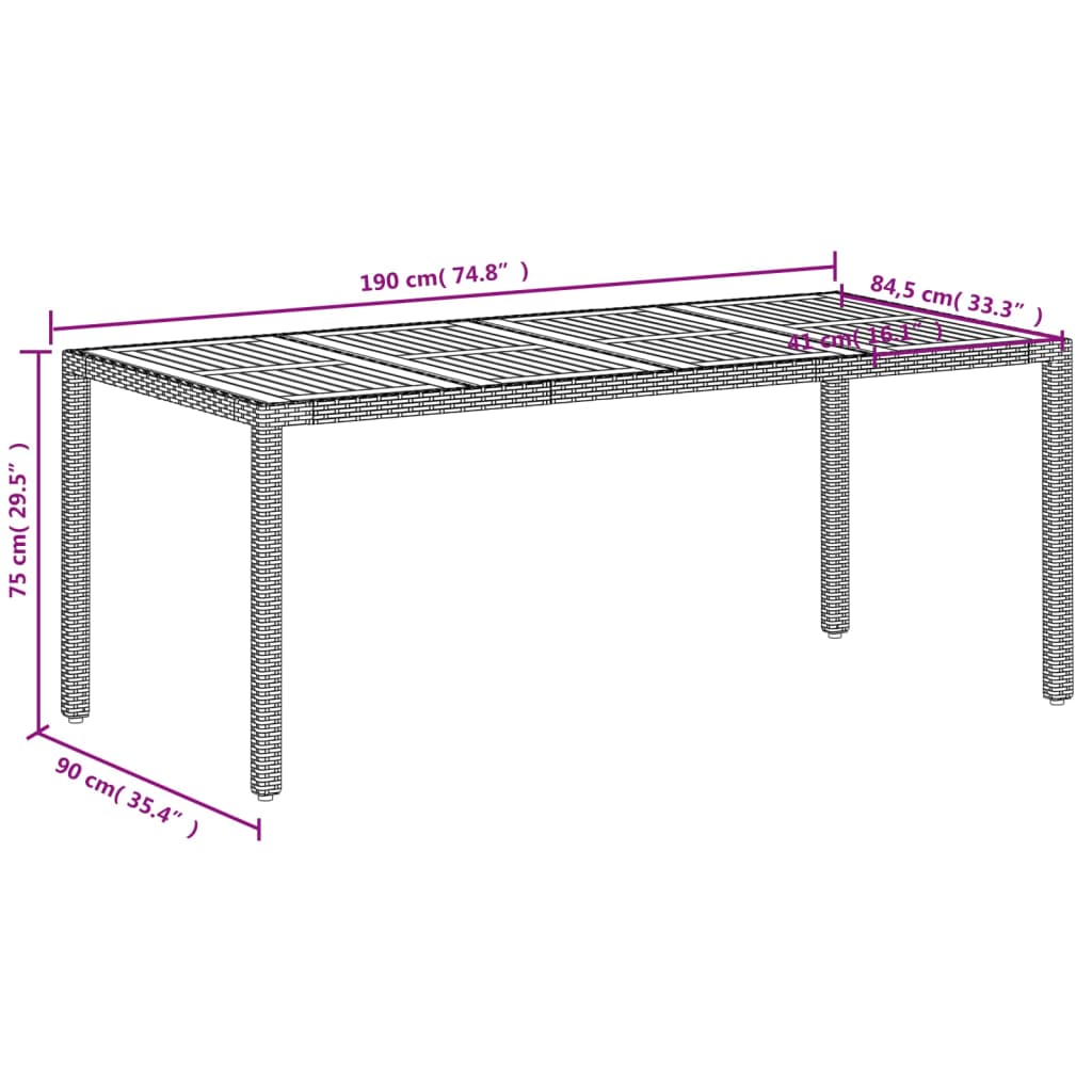 Garden Table Beige 190x90x75 cm Poly Rattan Acacia Wood