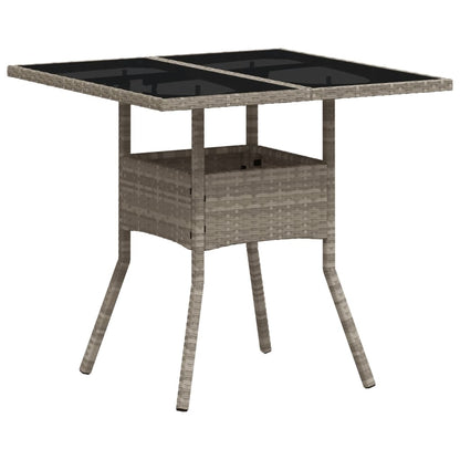 Garden Table with Glass Top Light Grey 80x80x75 cm Poly Rattan