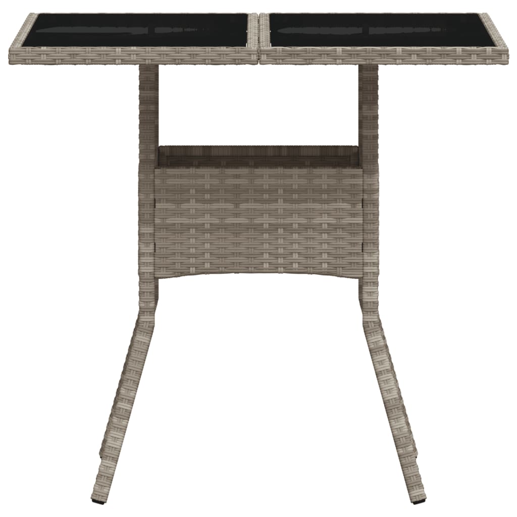 Garden Table with Glass Top Light Grey 80x80x75 cm Poly Rattan