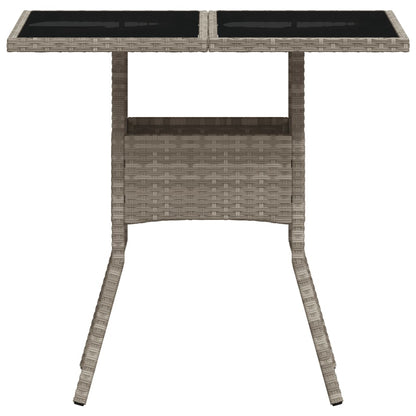 Garden Table with Glass Top Light Grey 80x80x75 cm Poly Rattan