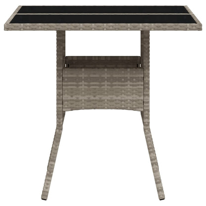 Garden Table with Glass Top Light Grey 80x80x75 cm Poly Rattan