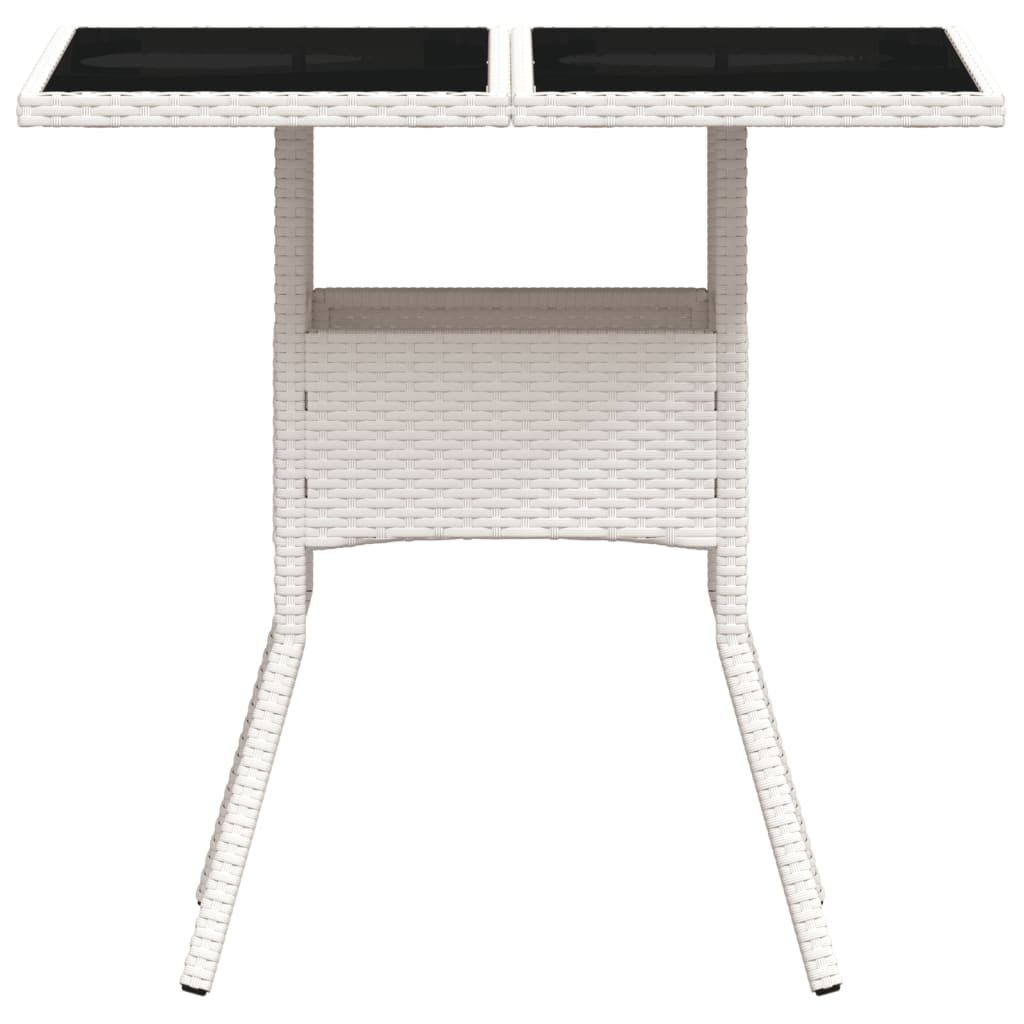 Garden Table with Glass Top White 80x80x75 cm Poly Rattan