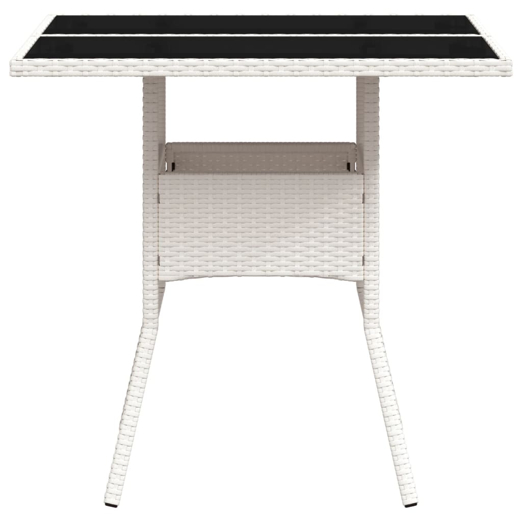 Garden Table with Glass Top White 80x80x75 cm Poly Rattan