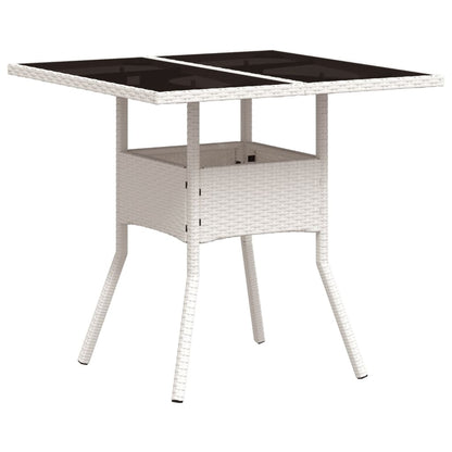 Garden Table with Glass Top White 80x80x75 cm Poly Rattan