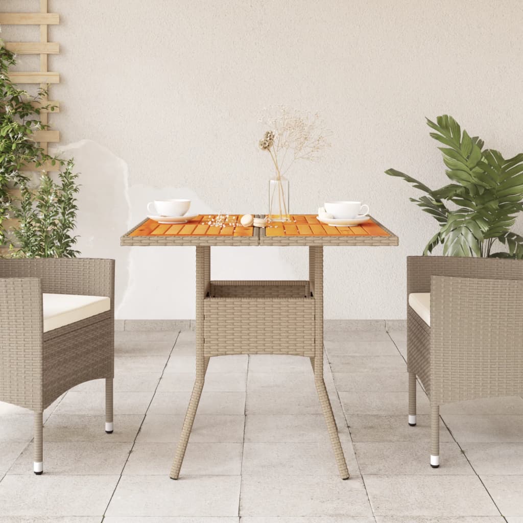 Garden Table Beige 80x80x75 cm Poly Rattan Acacia Wood