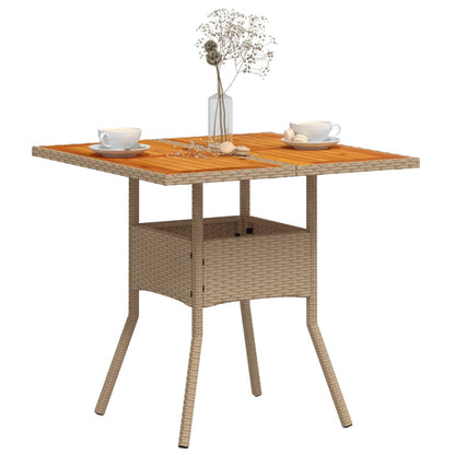 Garden Table Beige 80x80x75 cm Poly Rattan Acacia Wood