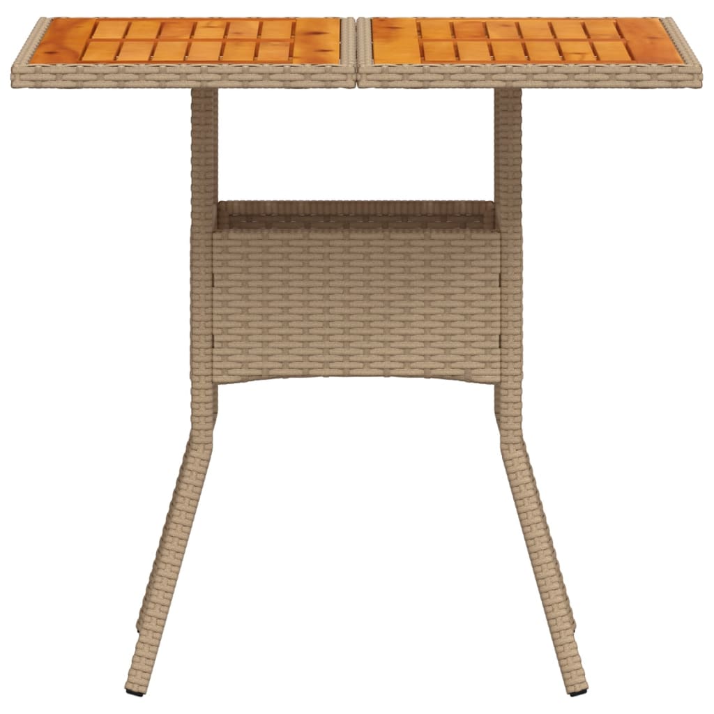 Garden Table Beige 80x80x75 cm Poly Rattan Acacia Wood