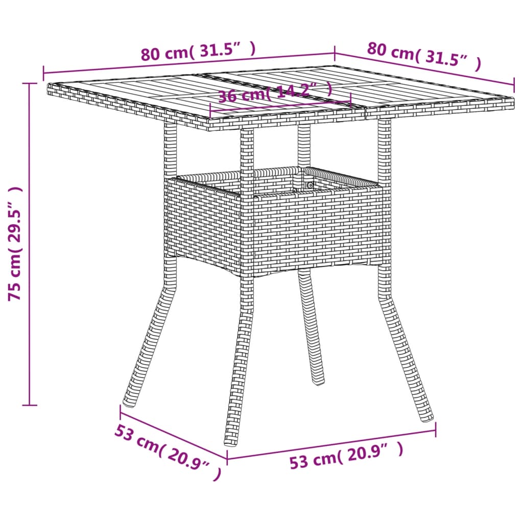 Garden Table Beige 80x80x75 cm Poly Rattan Acacia Wood