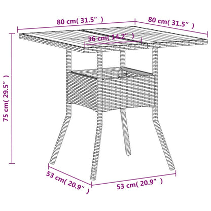 Garden Table Beige 80x80x75 cm Poly Rattan Acacia Wood