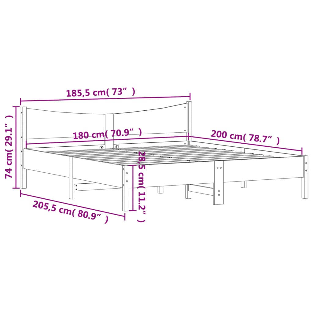 Bed Frame without Mattress White 180x200 cm Super King Solid Wood Pine