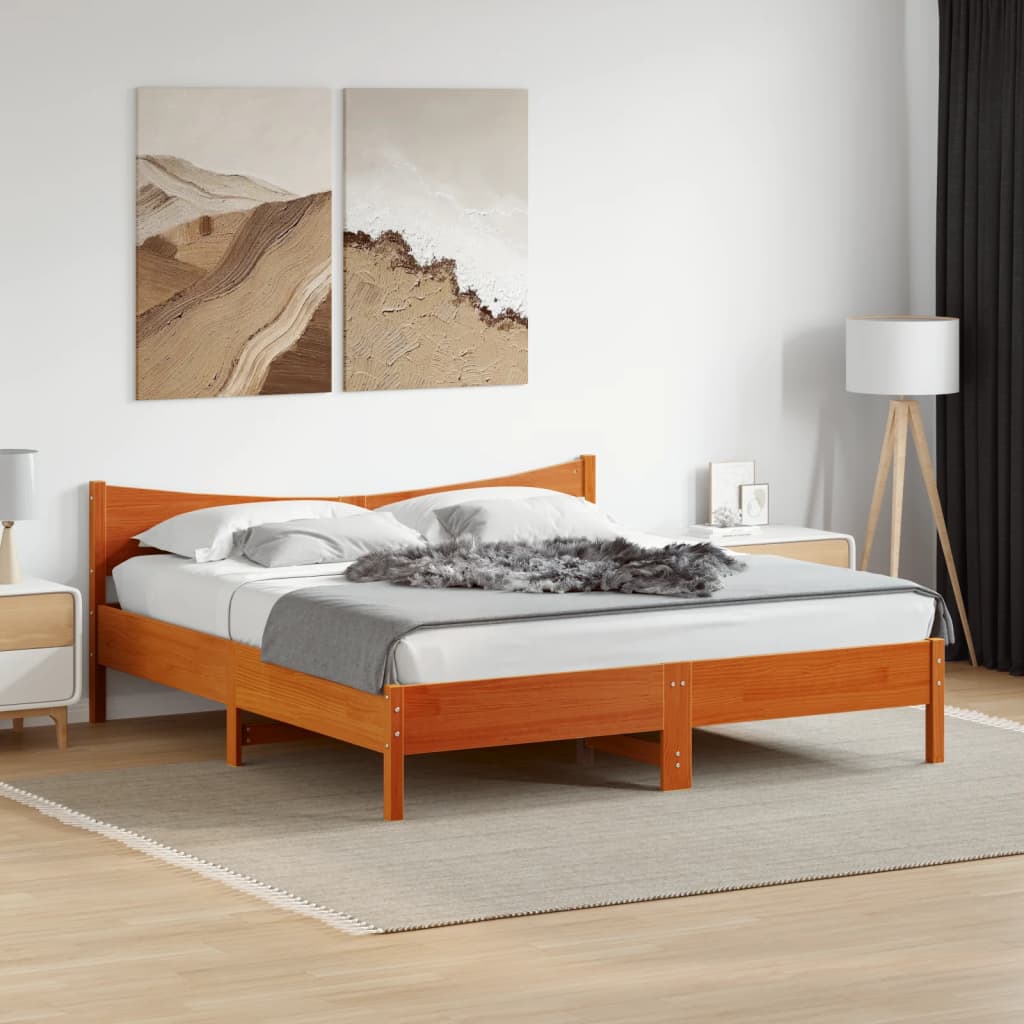 Bed Frame without Mattress Wax Brown 180x200 cm Super King Solid Wood Pine