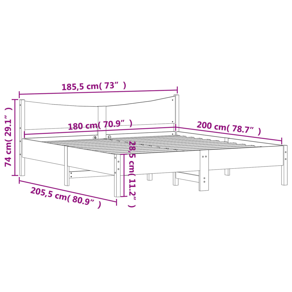 Bed Frame without Mattress Wax Brown 180x200 cm Super King Solid Wood Pine