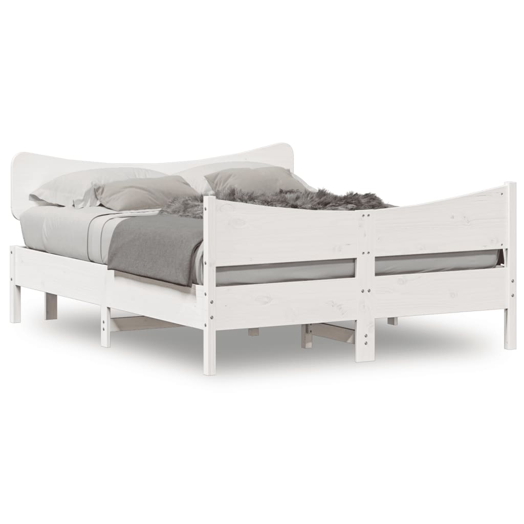 Bed Frame without Mattress White 135x190 cm Double Solid Wood Pine