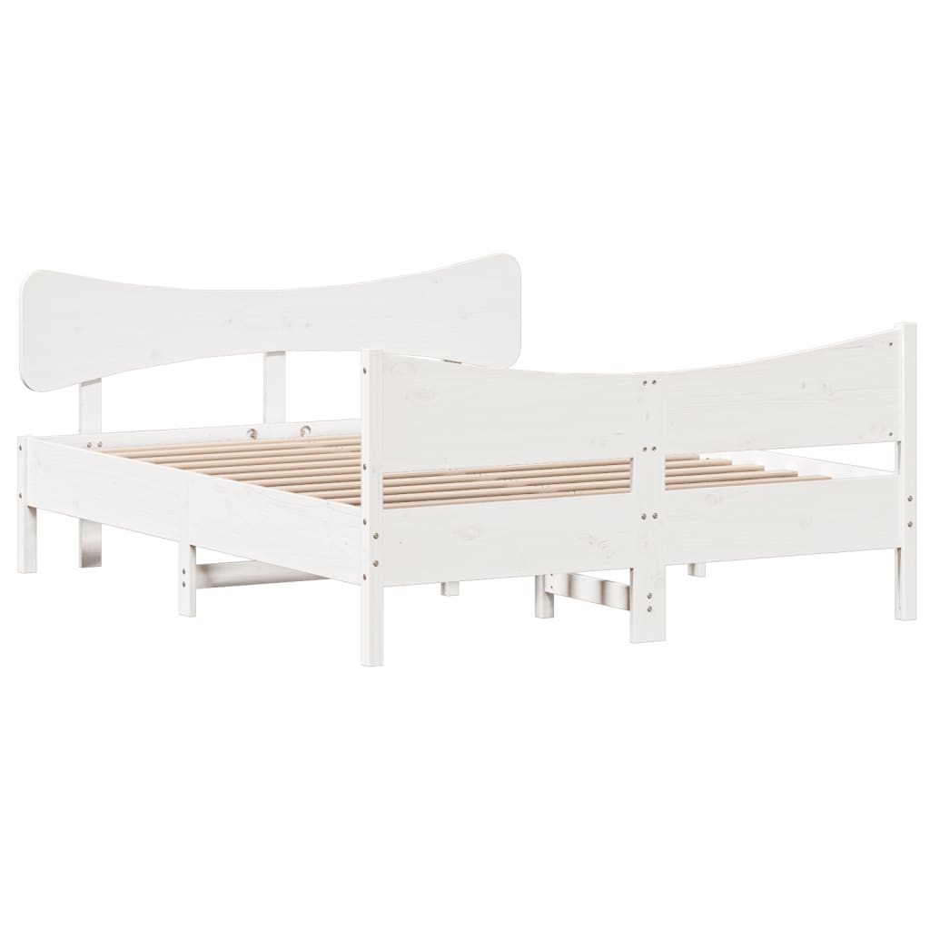 Bed Frame without Mattress White 135x190 cm Double Solid Wood Pine