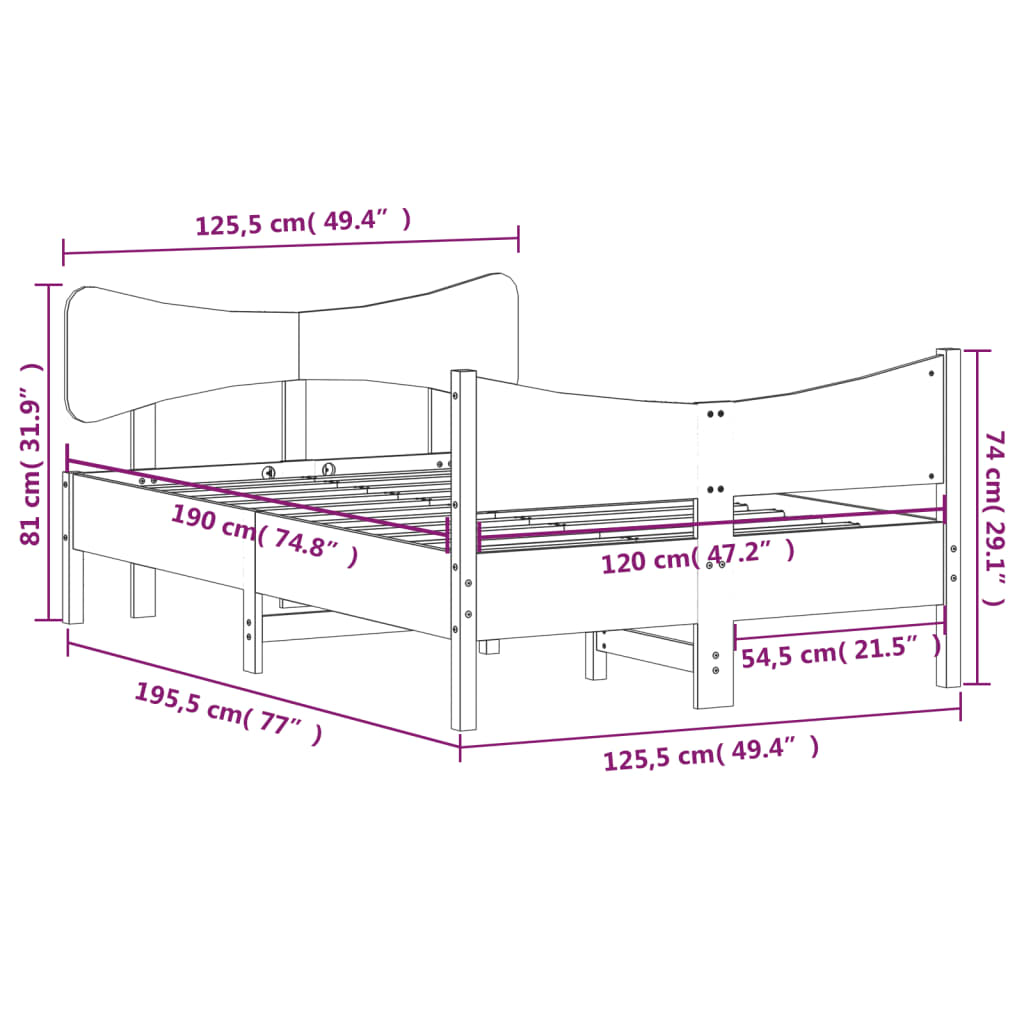 Bed Frame without Mattress Wax Brown 120x190 cm Small Double Solid Wood Pine