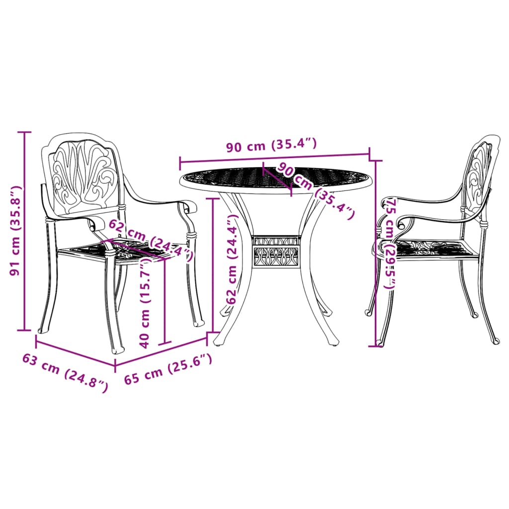 3 Piece Bistro Set Bronze Cast Aluminium