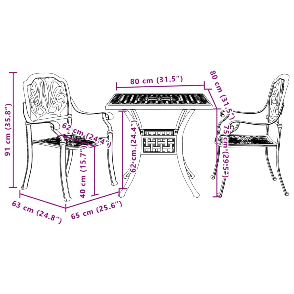 3 Piece Bistro Set Green Cast Aluminium