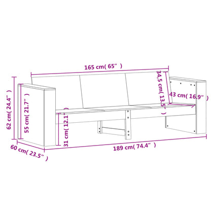 Garden Sofa 3-Seater White 189x60x62 cm Solid Wood Pine