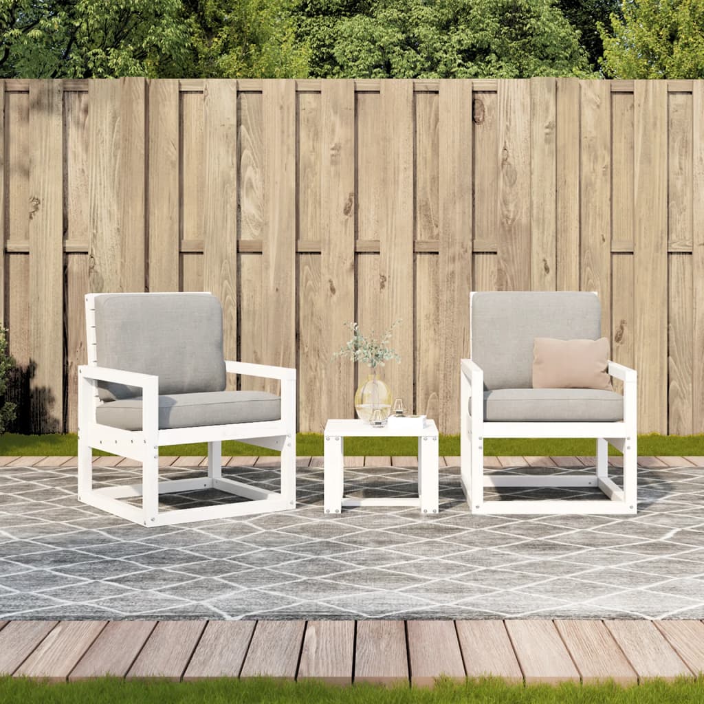 3 Piece Garden Lounge Set White Solid Wood Pine