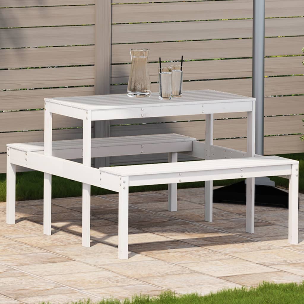 Picnic Table White 110x134x75 cm Solid Wood Pine