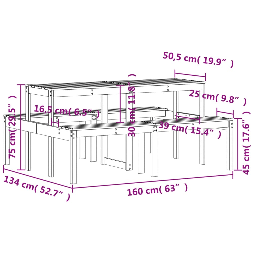 Picnic Table 160x134x75 cm Solid Wood Pine