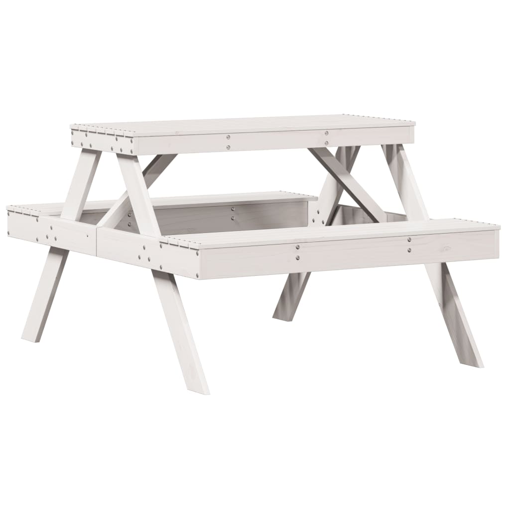 Picnic Table White 105x134x75 cm Solid Wood Pine