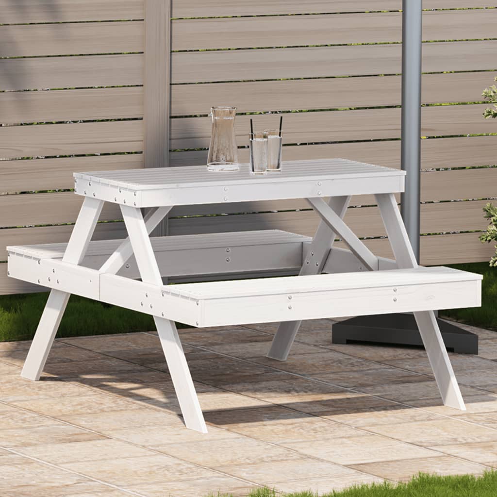 Picnic Table White 105x134x75 cm Solid Wood Pine