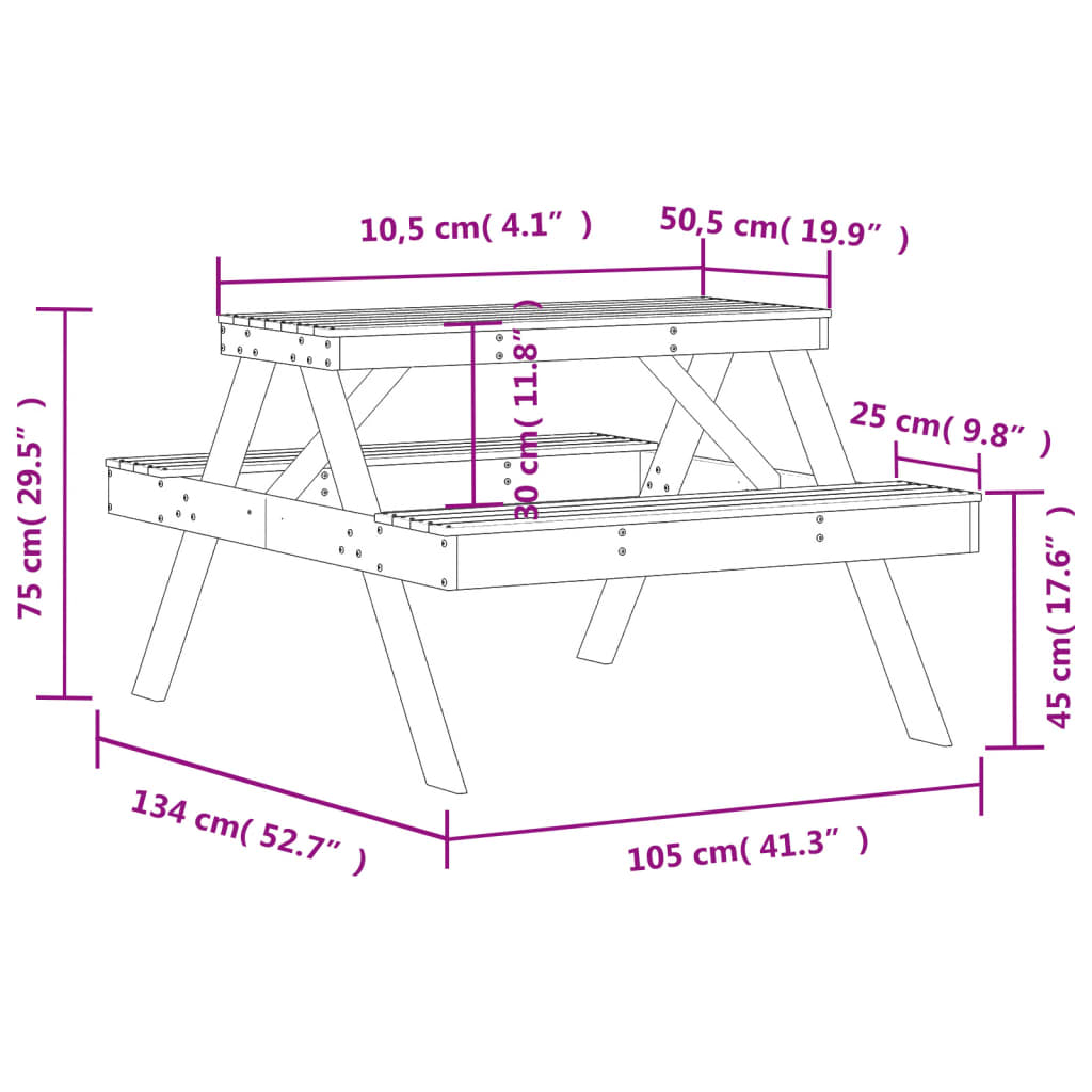 Picnic Table 105x134x75 cm Solid Wood Douglas