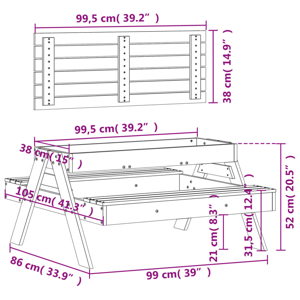 Picnic Table with Sandpit for Kids Solid Wood Pine