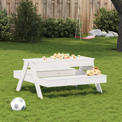 Picnic Table with Sandpit for Kids White Solid Wood Pine