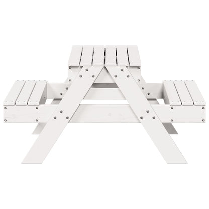 Picnic Table with Sandpit for Kids White Solid Wood Pine