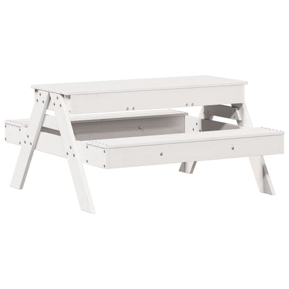 Picnic Table with Sandpit for Kids White Solid Wood Pine