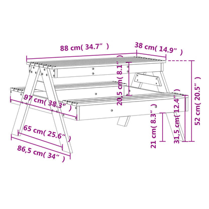 Picnic Table for Kids White 88x97x52 cm Solid Wood Pine