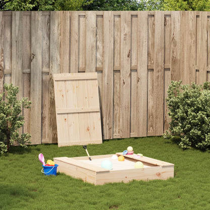 Sandpit with Cover 111x111x19.5 cm Solid Wood Pine