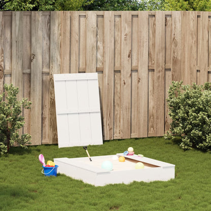 Sandpit with Cover White 111x111x19.5 cm Solid Wood Pine