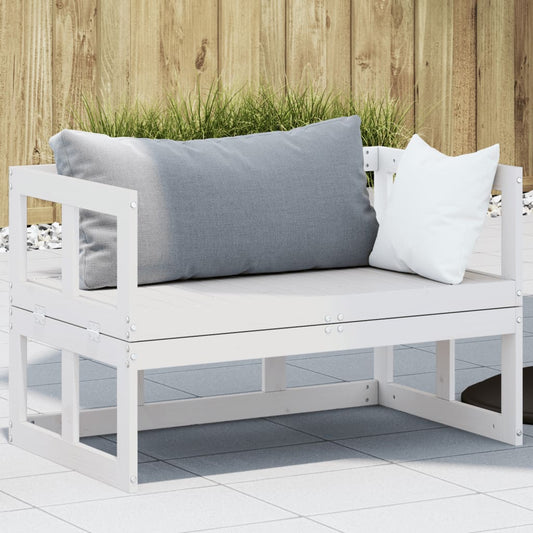 Garden Sofa Bench Extendable White Solid Wood Pine