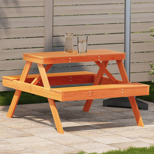 Picnic Table Wax Brown 105x134x75 cm Solid Wood Pine