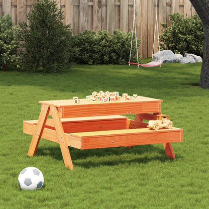 Picnic Table with Sandpit for Kids Wax Brown Solid Wood Pine