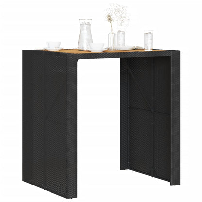 Garden Bar Table with Acacia Wood Top Black 105x80x110 cm Poly Rattan