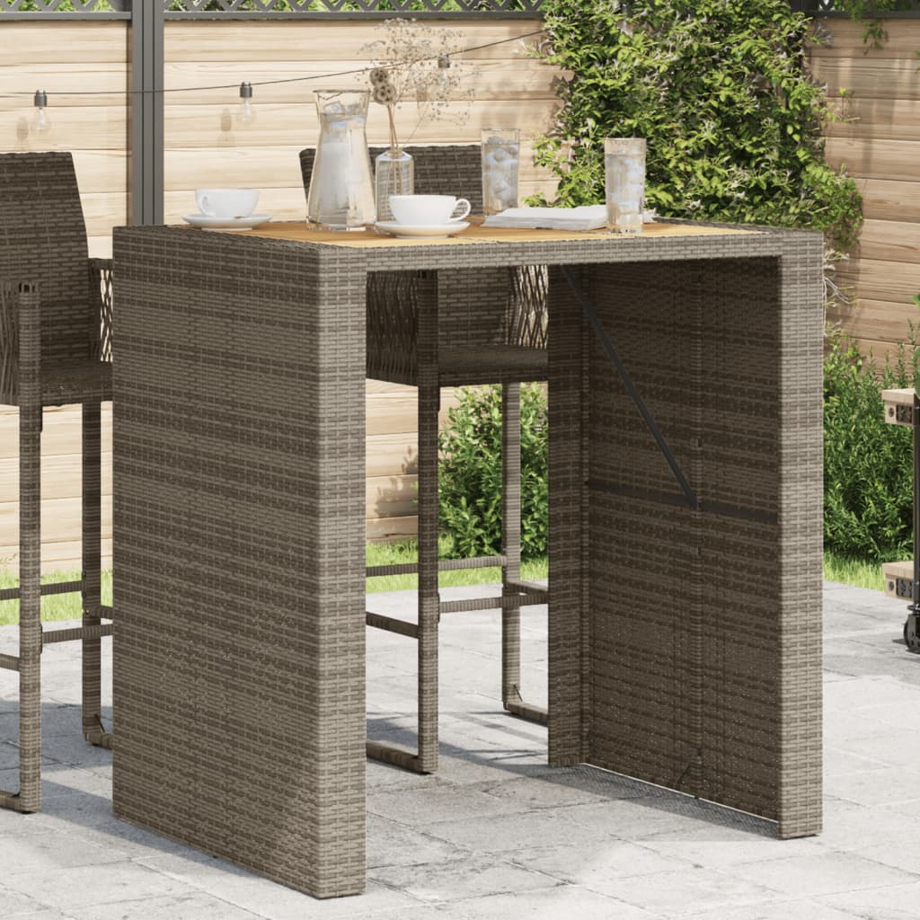 Garden Bar Table with Acacia Wood Top Grey 105x80x110 cm Poly Rattan